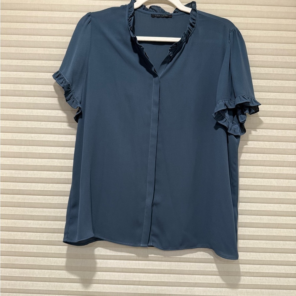 Women's Ruffled Sleeve Top - Blue M